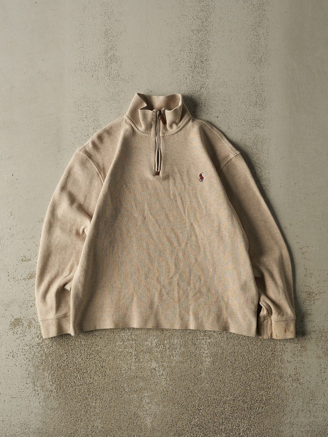 Vintage Y2K Beige Polo Quarter Zip Knit (S/M)