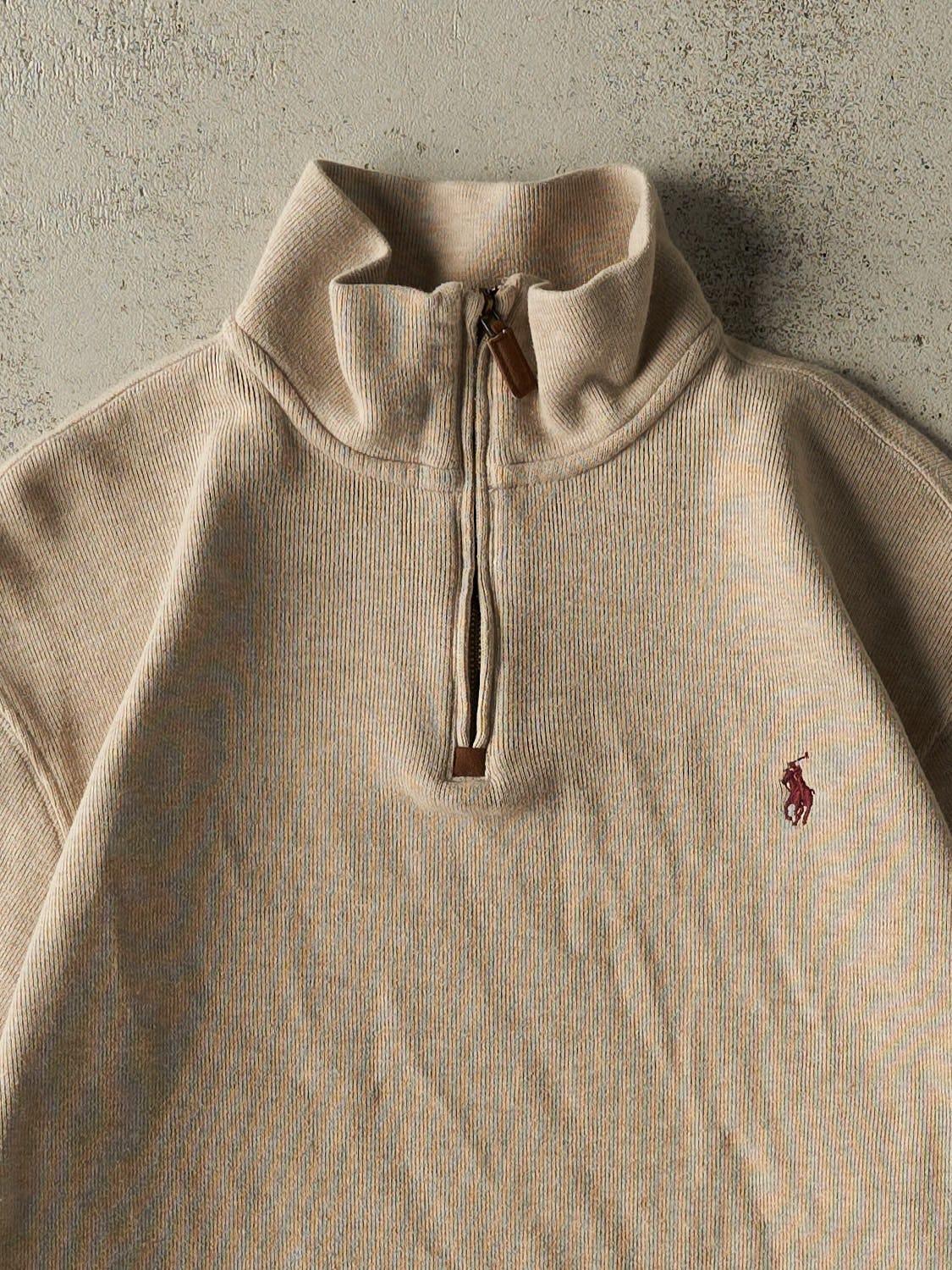Vintage Y2K Beige Polo Quarter Zip Knit (S/M)