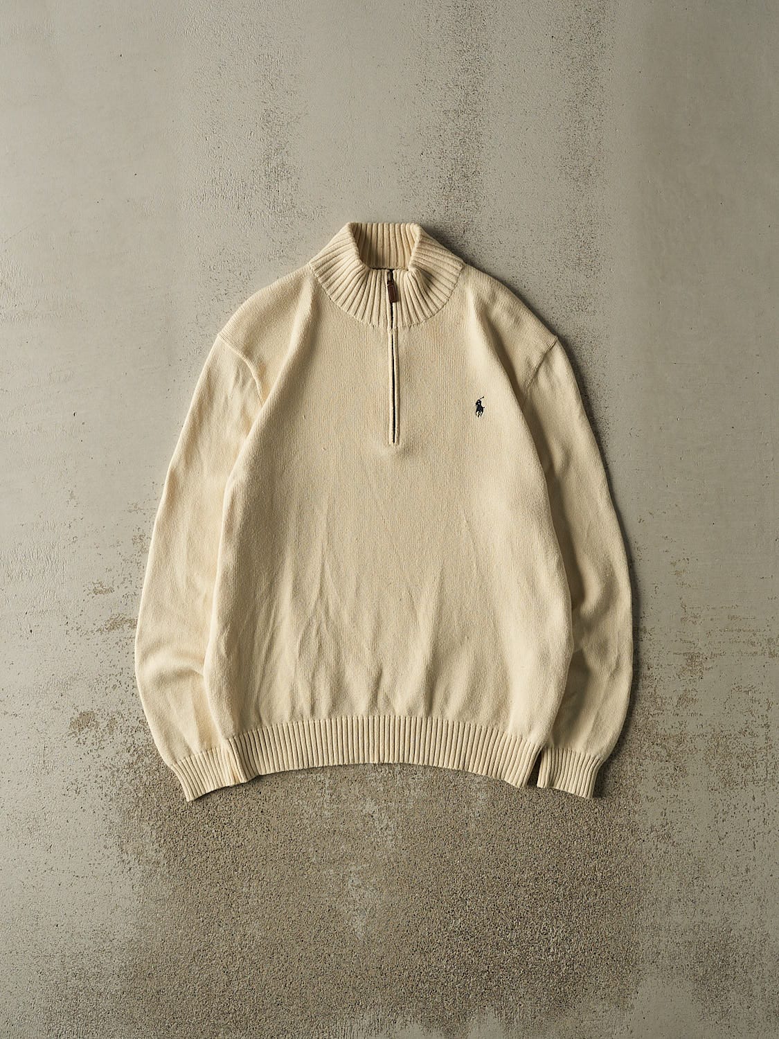 Vintage Y2K Beige Polo Quarter Zip Knit (L/XL)