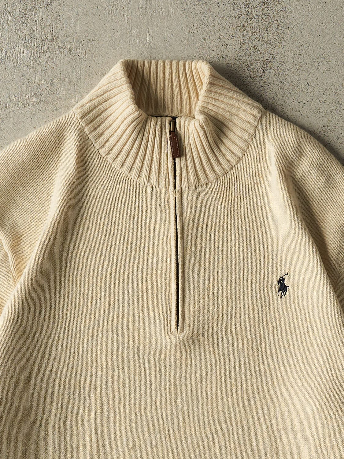 Vintage Y2K Beige Polo Quarter Zip Knit (L/XL)