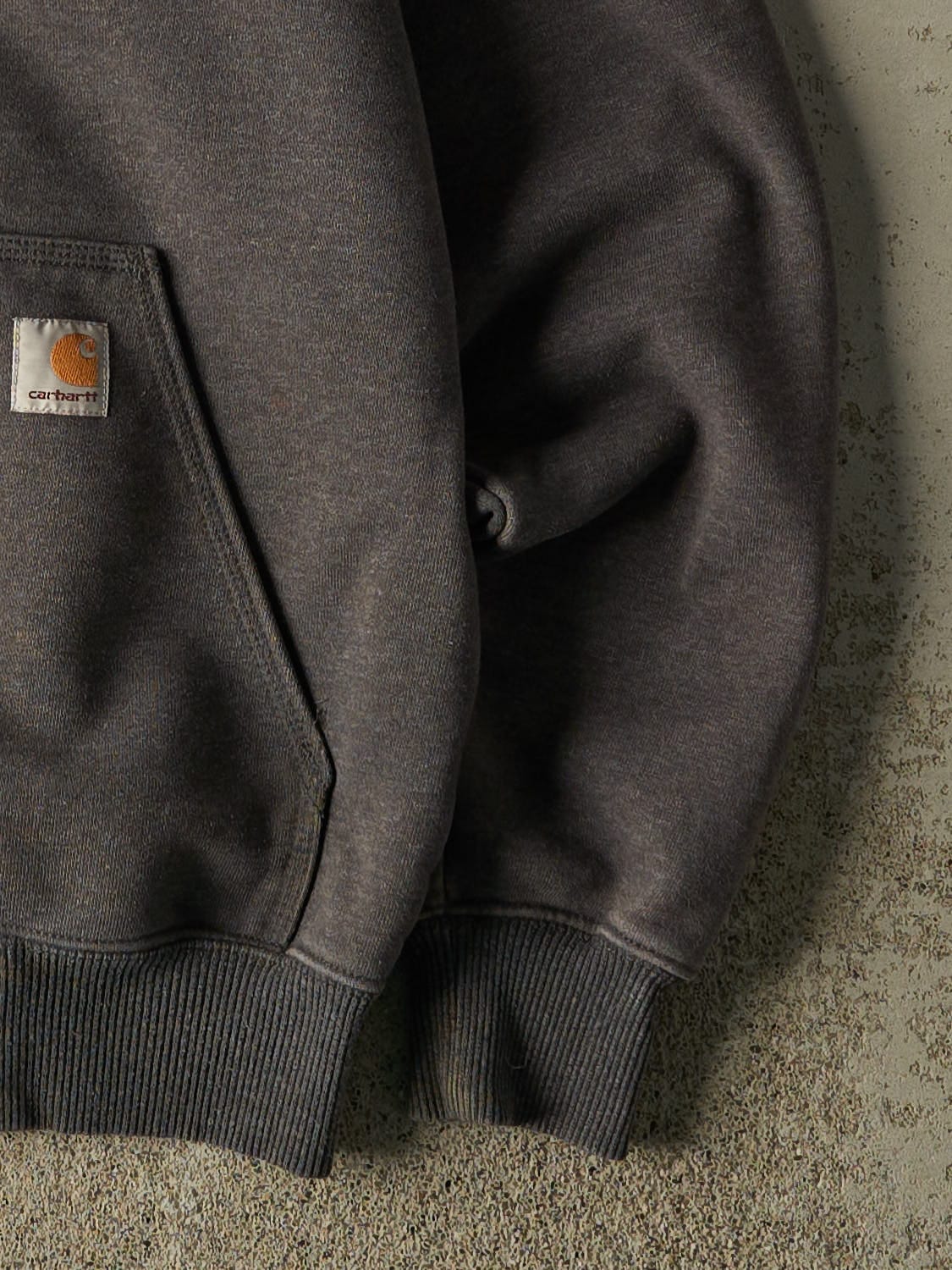 Vintage Y2K Charcoal Grey Carhartt Zip Up Hoodie (M)