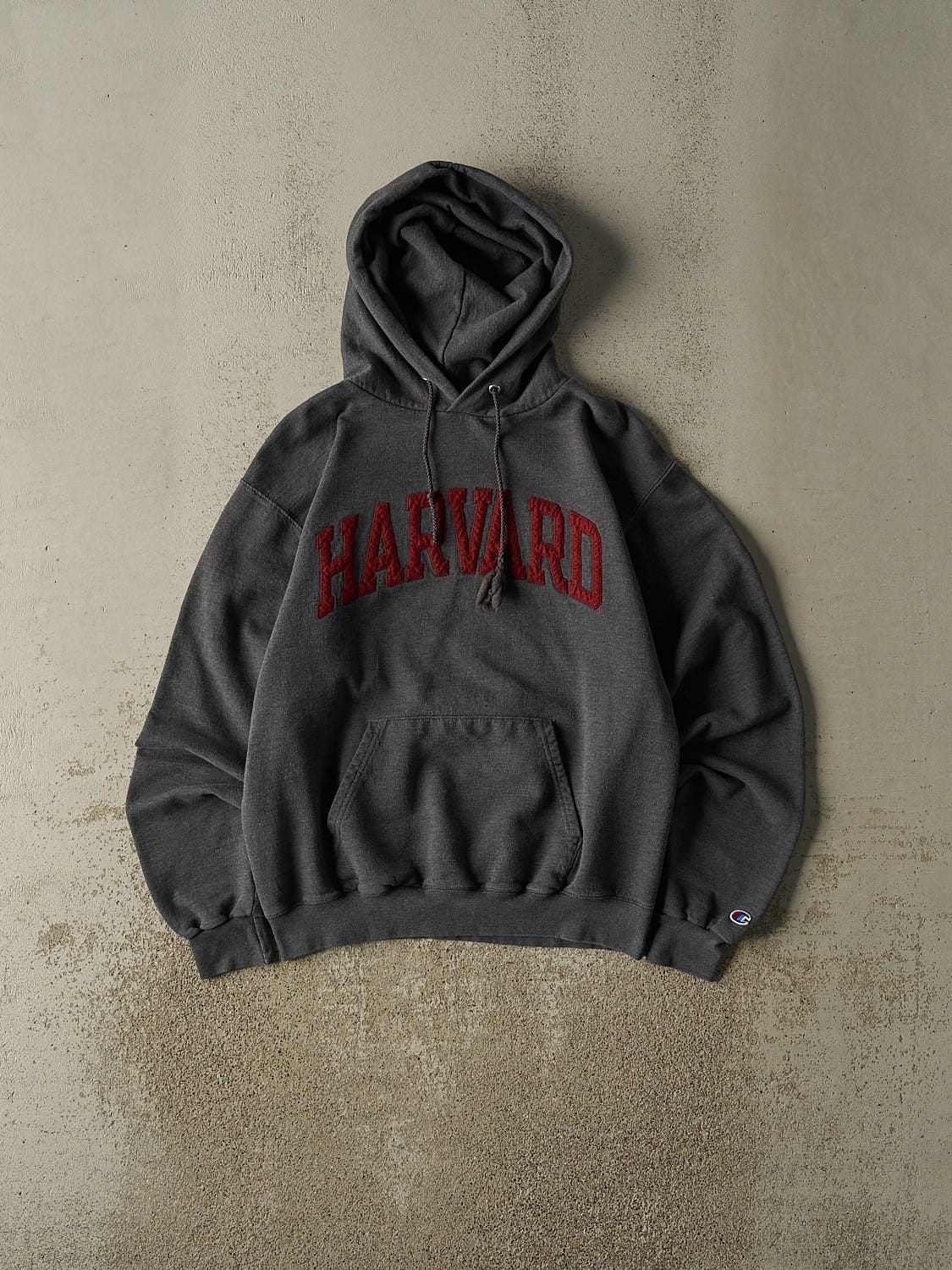 Vintage 90s Charcoal Grey Champion Harvard Embroidered Hoodie (S/M)