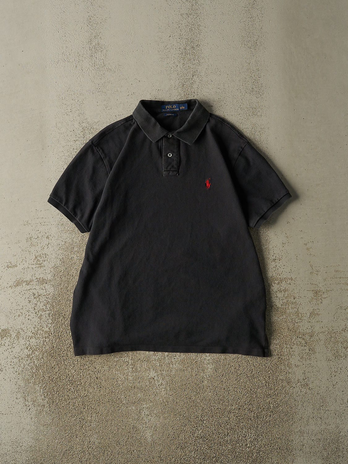 Vintage Y2K Faded Black Polo Quarter Button Tee (M)