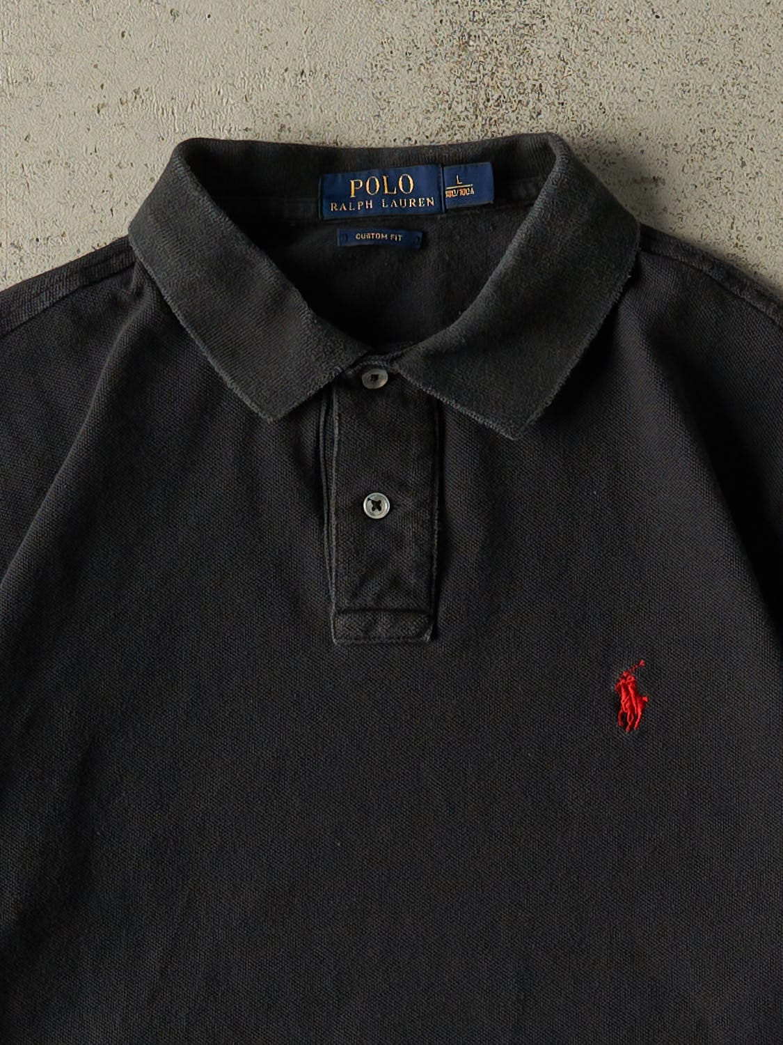 Vintage Y2K Faded Black Polo Quarter Button Tee (M)