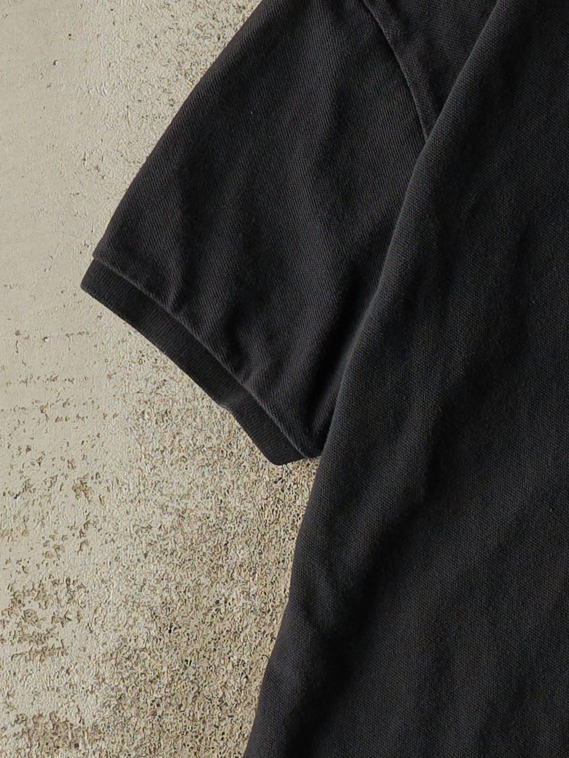 Vintage Y2K Faded Black Polo Quarter Button Tee (M)