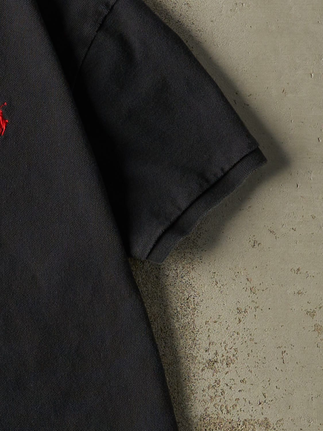 Vintage Y2K Faded Black Polo Quarter Button Tee (M)