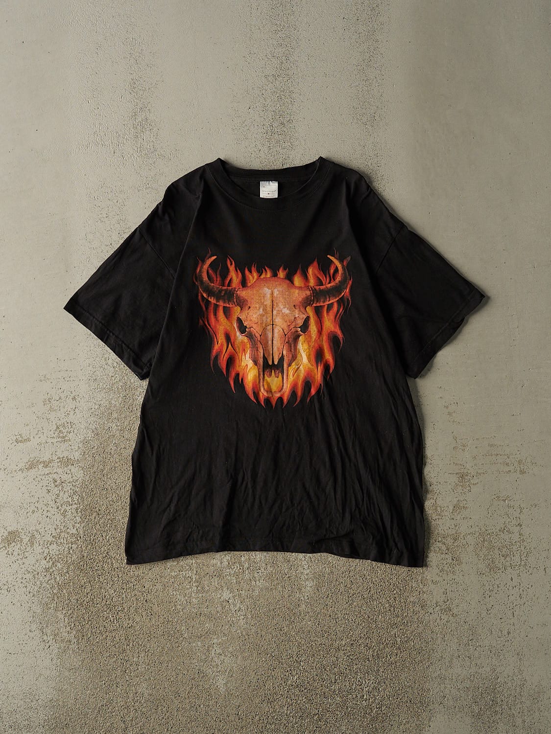 Vintage Y2K Black Flame Skull Tee (L/XL)
