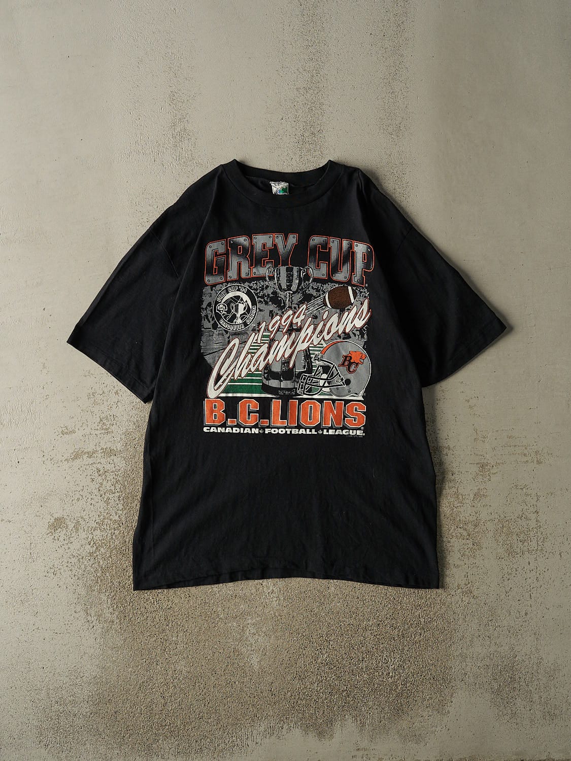 Vintage 94' Black BC Lions Grey Cup Champions Single Stitch Tee (XXL)