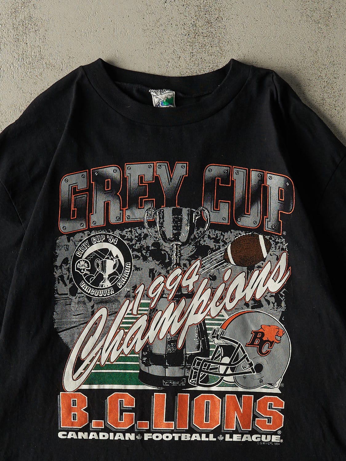 Vintage 94' Black BC Lions Grey Cup Champions Single Stitch Tee (XXL)