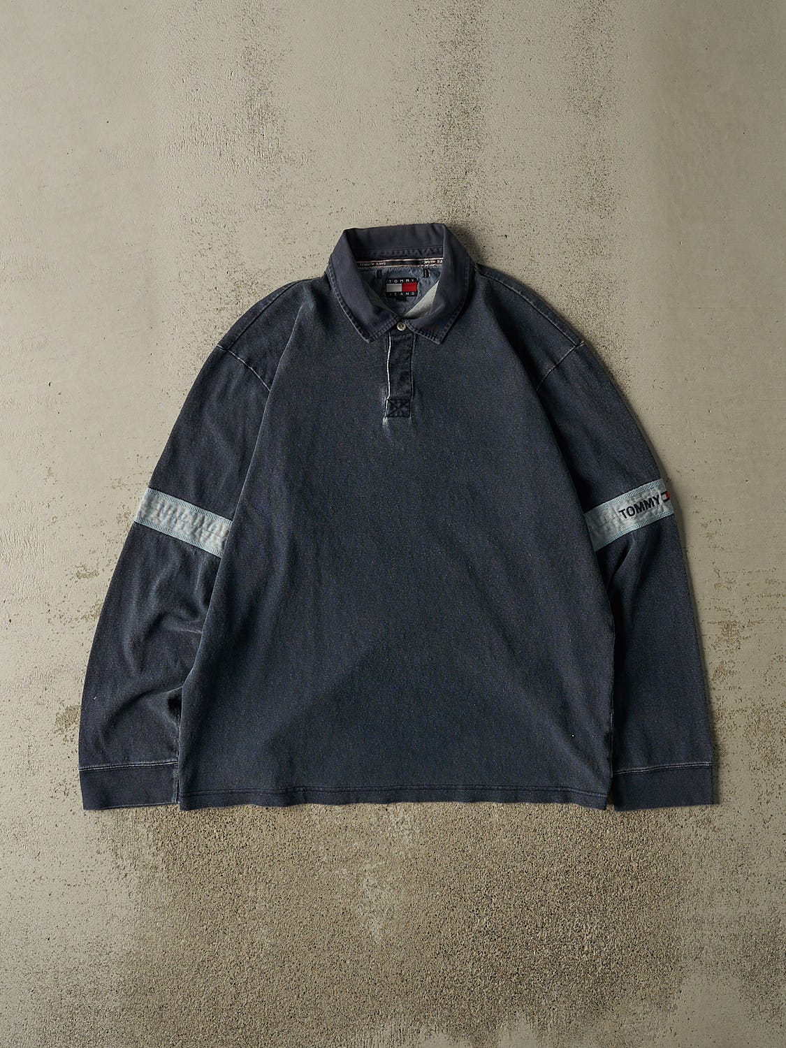 Vintage Y2K Navy Blue Tommy Hilfiger Jeans Quarter Button Long Sleeve (L)