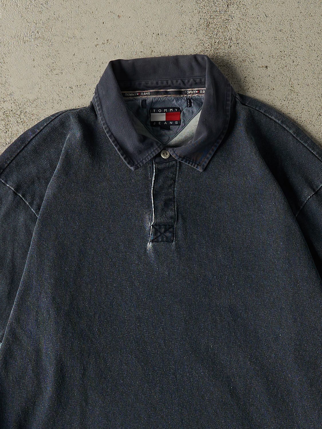 Vintage Y2K Navy Blue Tommy Hilfiger Jeans Quarter Button Long Sleeve (L)