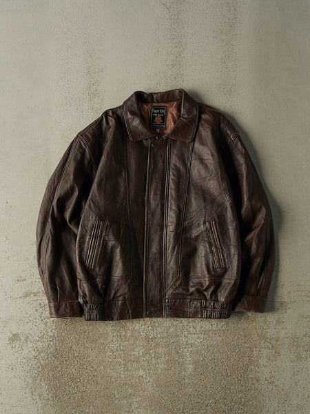 Vintage 80s Brown Leather Bomber Jacket (L/XL) – Rebalance Vintage