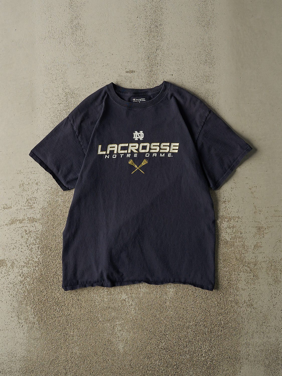 Vintage Y2K Navy Blue University of Notre Dame Lacrosse Tee (S/M)