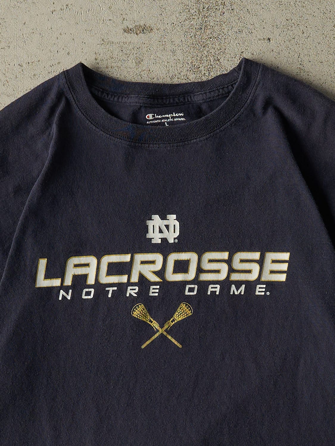 Vintage Y2K Navy Blue University of Notre Dame Lacrosse Tee (S/M)