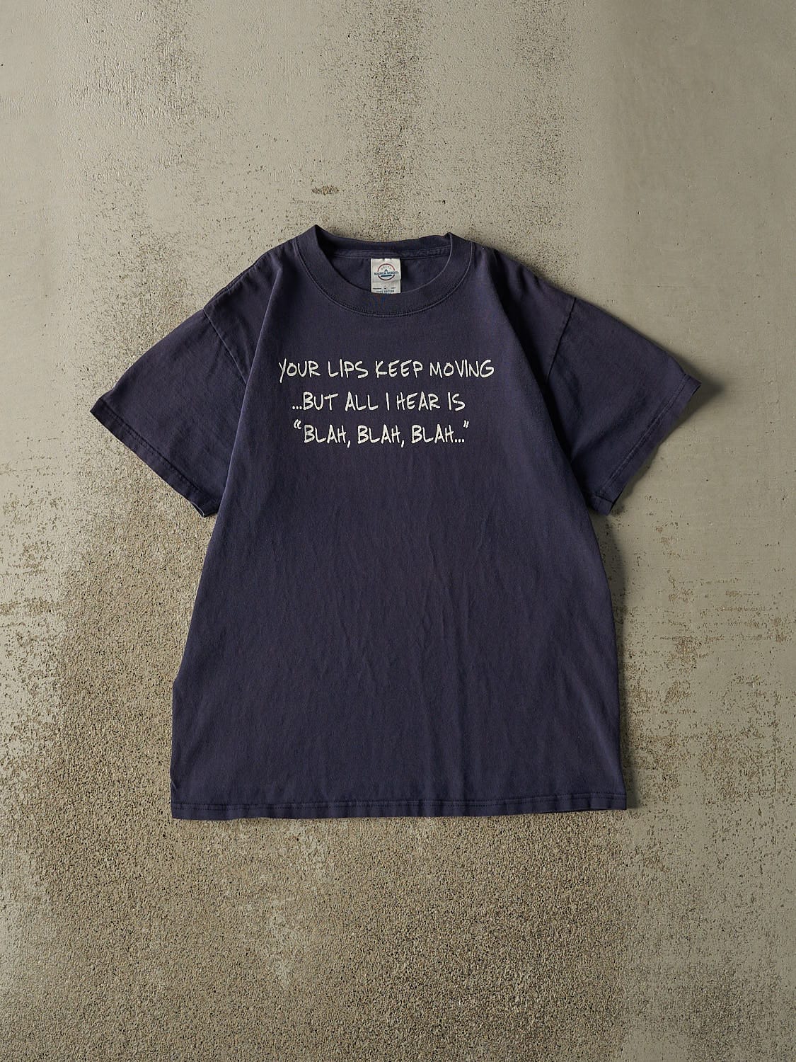 Vintage Y2K Navy Blue "Blah, Blah, Blah" Slogan Tee (M)