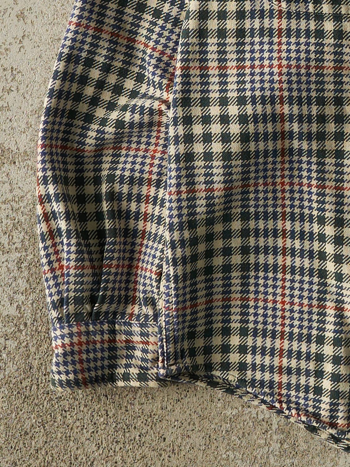 Vintage 90s Beige Eddie Bauer Plaid Button Up Long Sleeve (L/XL)