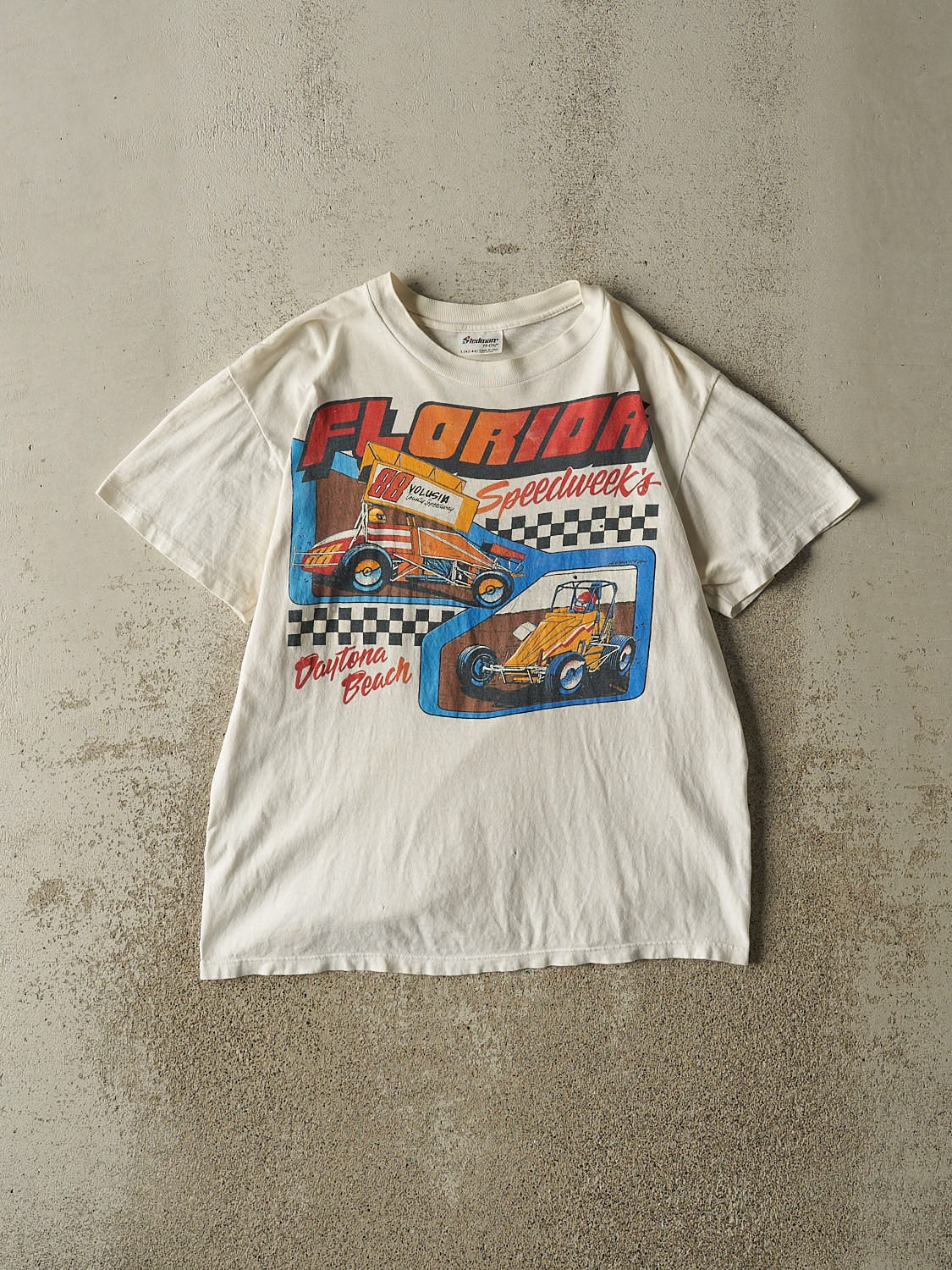 Vintage 80s White Daytona Beach Racing Tee (M)