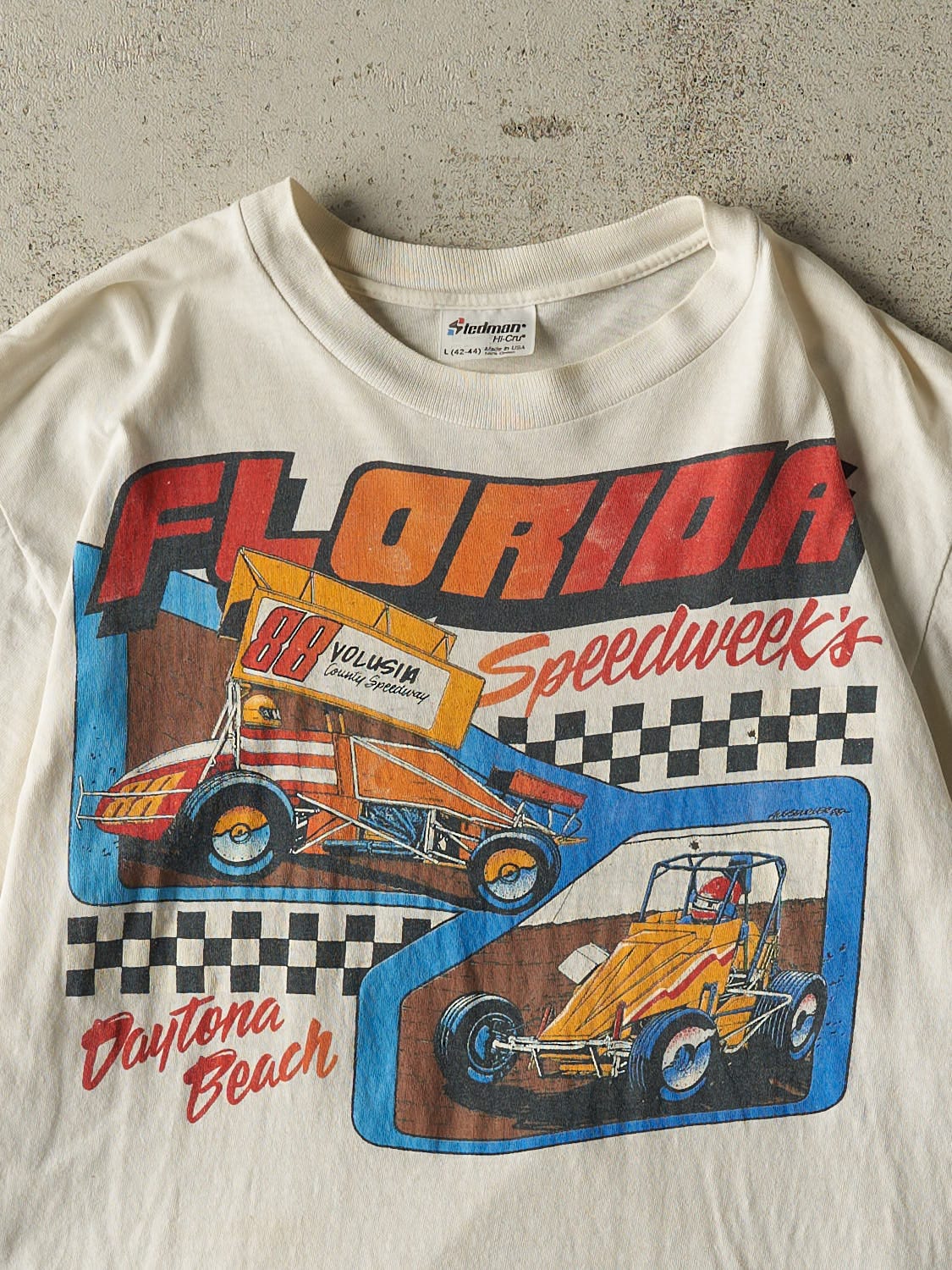 Vintage 80s White Daytona Beach Racing Tee (M)