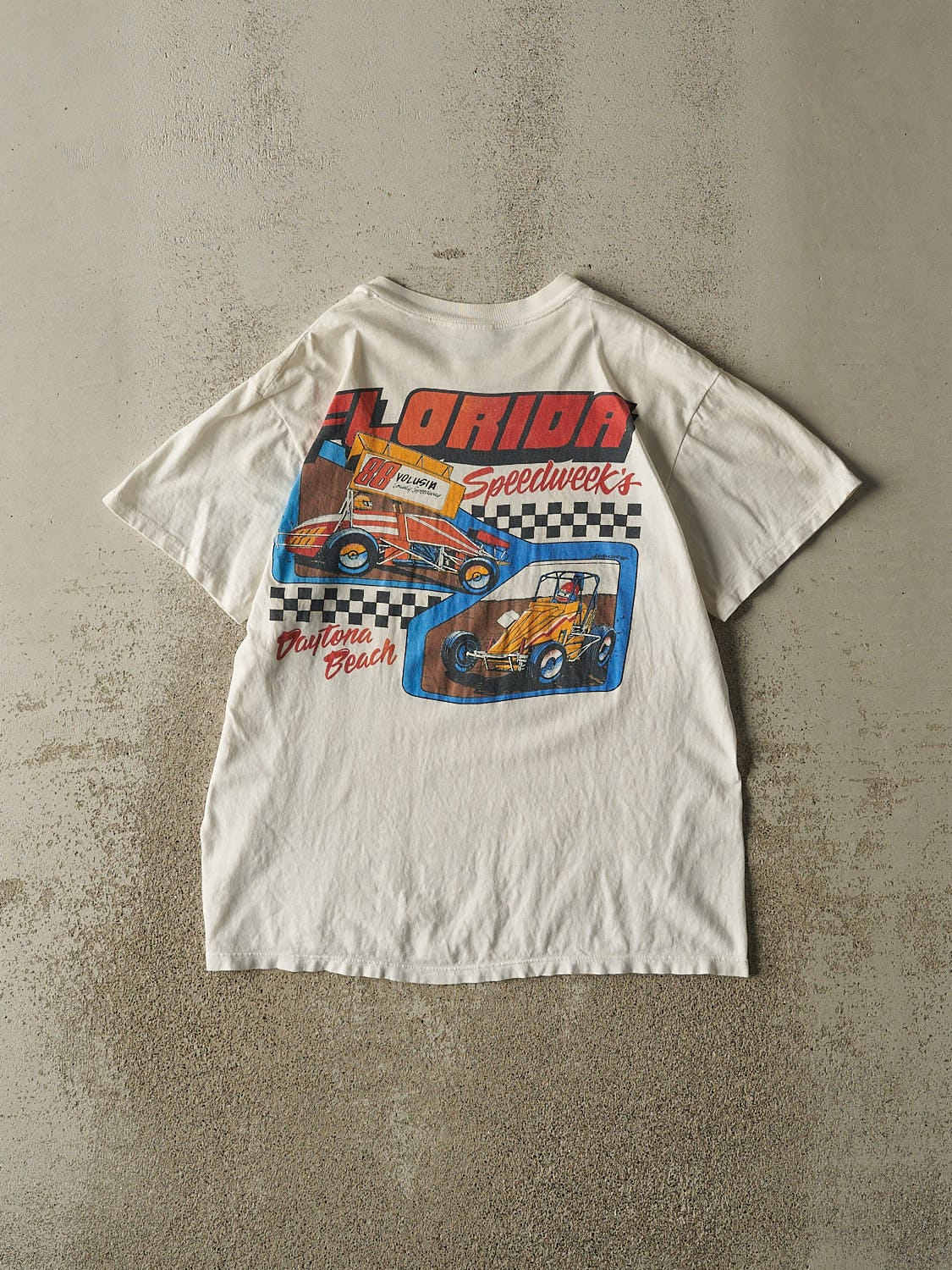 Vintage 80s White Daytona Beach Racing Tee (M)