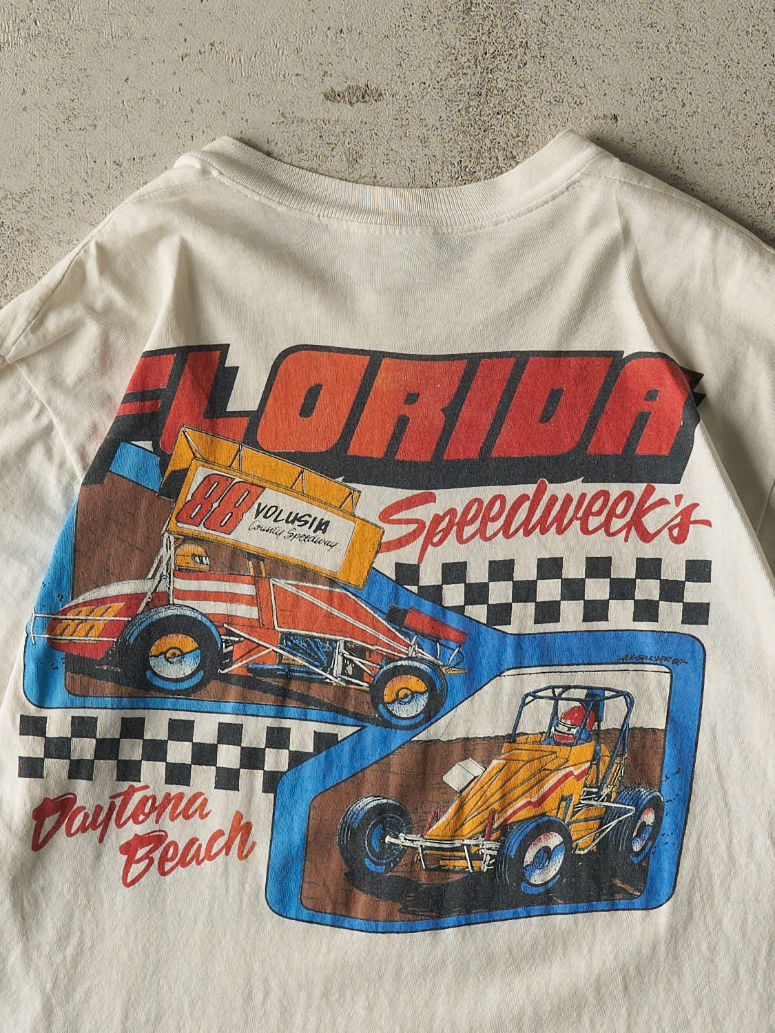 Vintage 80s White Daytona Beach Racing Tee (M)