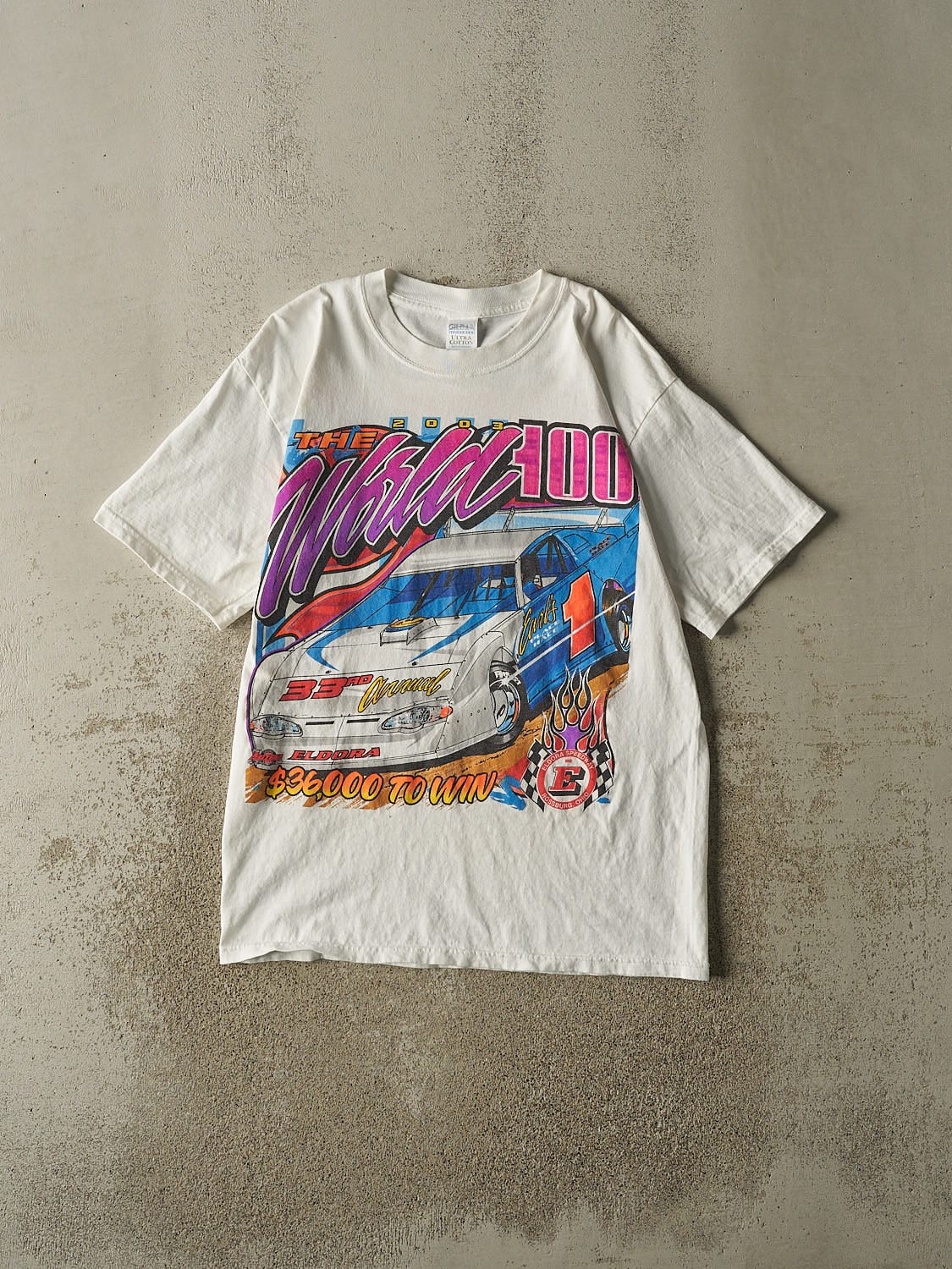 Vintage 03' White The World 100 Racing Tee (L/XL)
