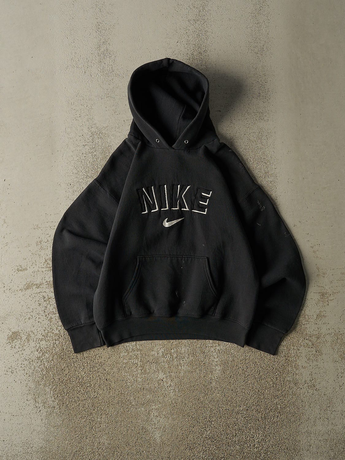 Vintage 90s Faded Black Nike Bootleg Embroidered Hoodie (XS)
