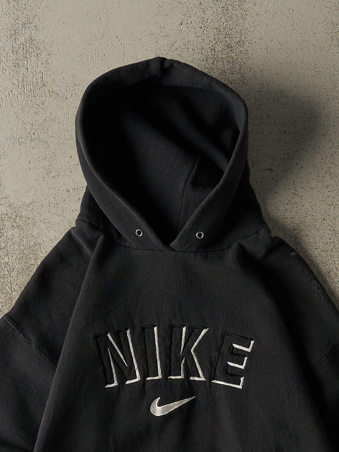 Vintage 90s Faded Black Nike Bootleg Embroidered Hoodie (XS)