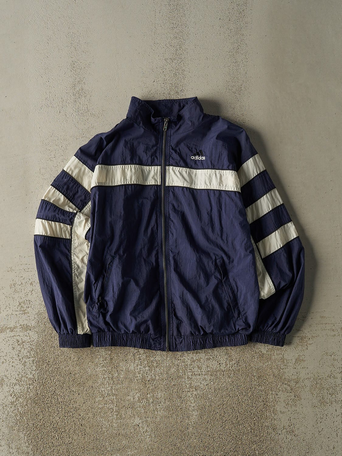 Vintage 90s Navy Blue Adidas Zip Up Windbreaker Jacket (S/M)
