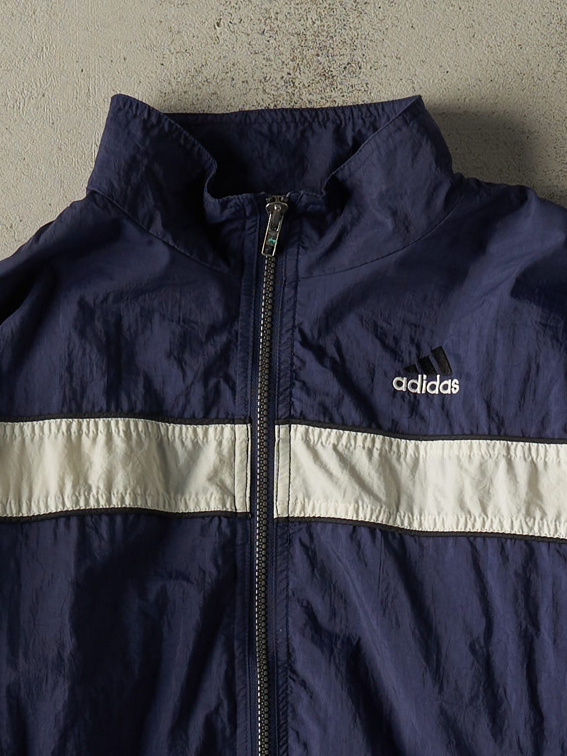 Vintage 90s Navy Blue Adidas Zip Up Windbreaker Jacket (S/M)