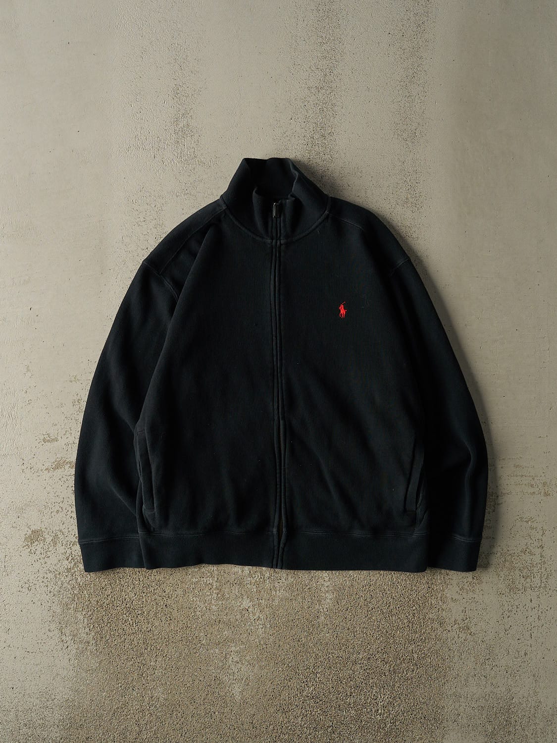 Vintage 90s Black Polo Zip Up Textured Sweater (XL)