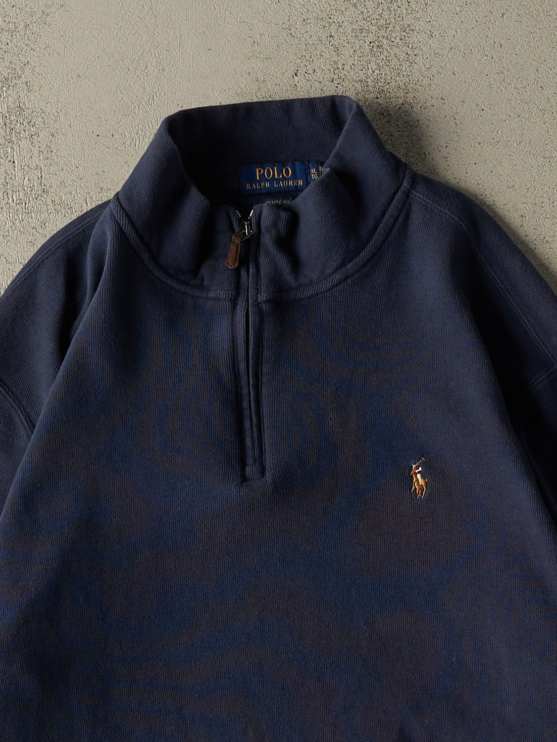 Vintage Y2K Navy Blue Polo Quarter Zip Knit Sweater (L/XL)