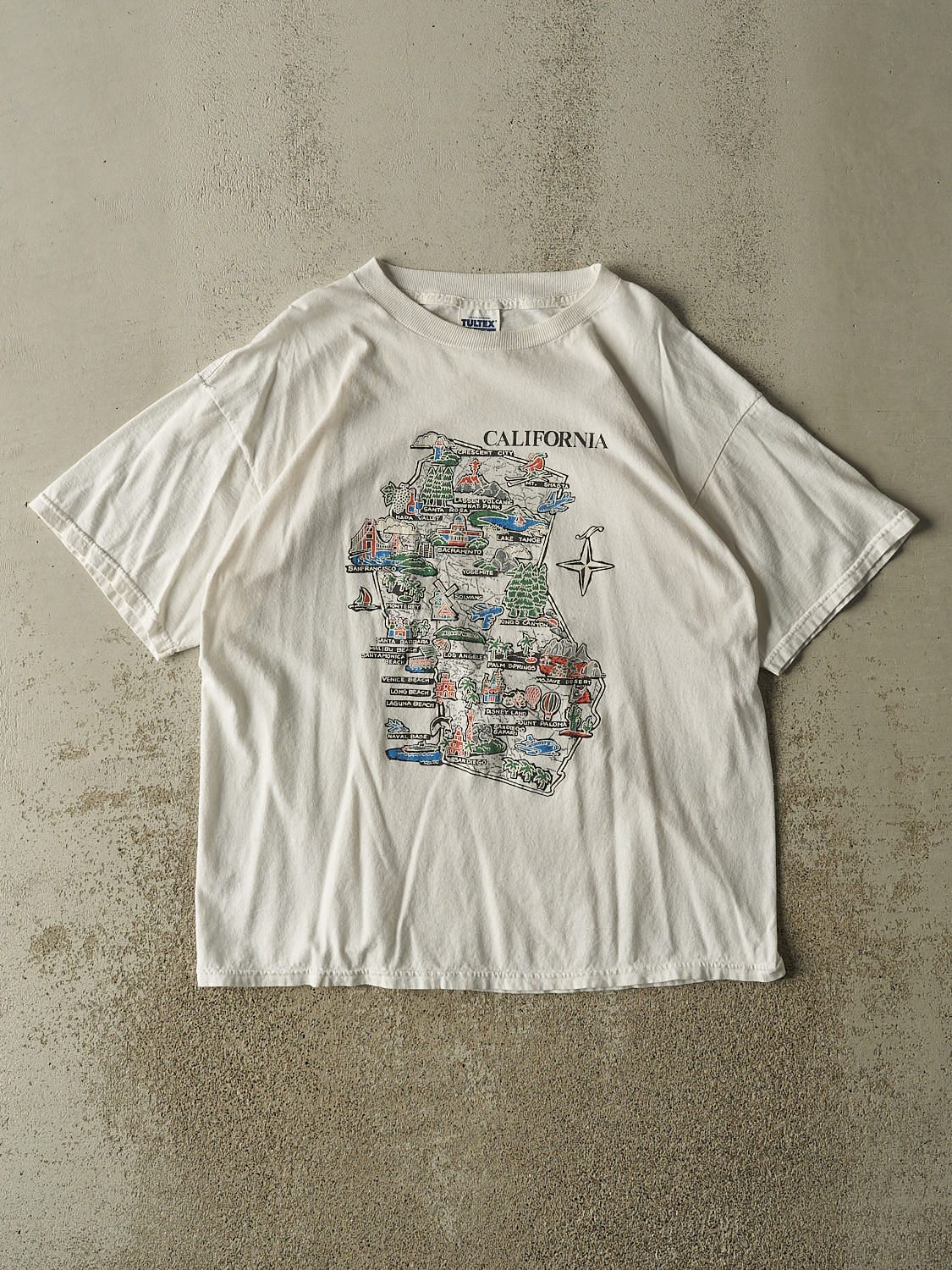 Vintage 90s White California Map Tee (L/XL)