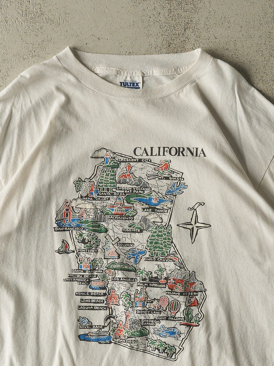 Vintage 90s White California Map Tee (L/XL)