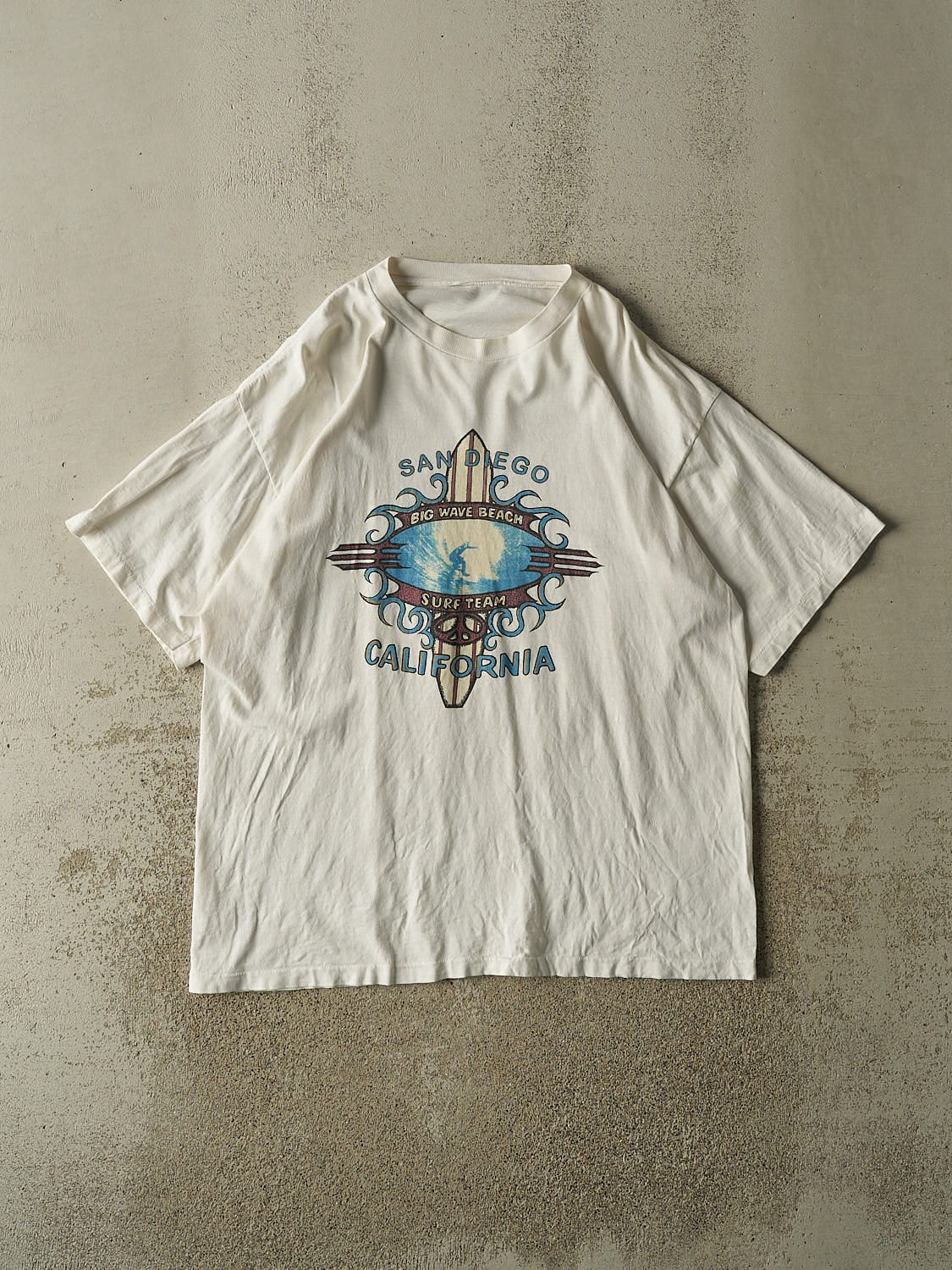 Vintage Y2K White San Diego California Big Wave Beach Tee (XL/XXL)