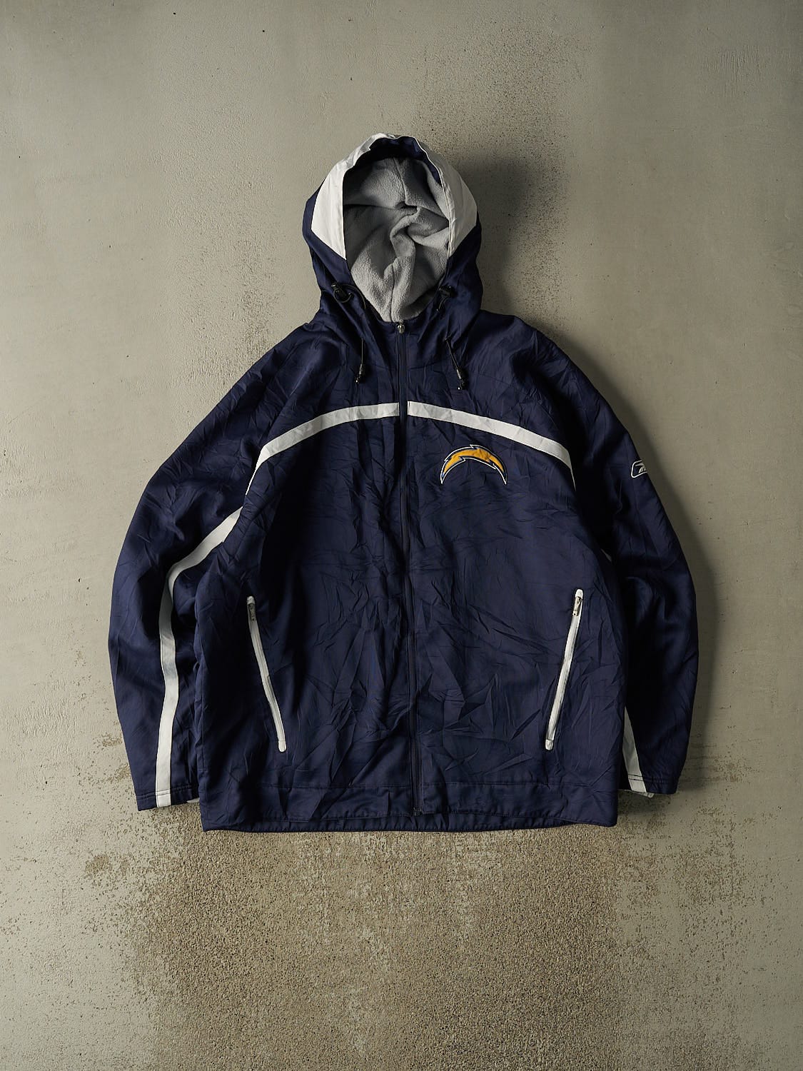 Vintage Y2K Navy Blue San Diego Chargers Reebok Fleece Lined Heavyweight Windbreaker Jacket (XXL)