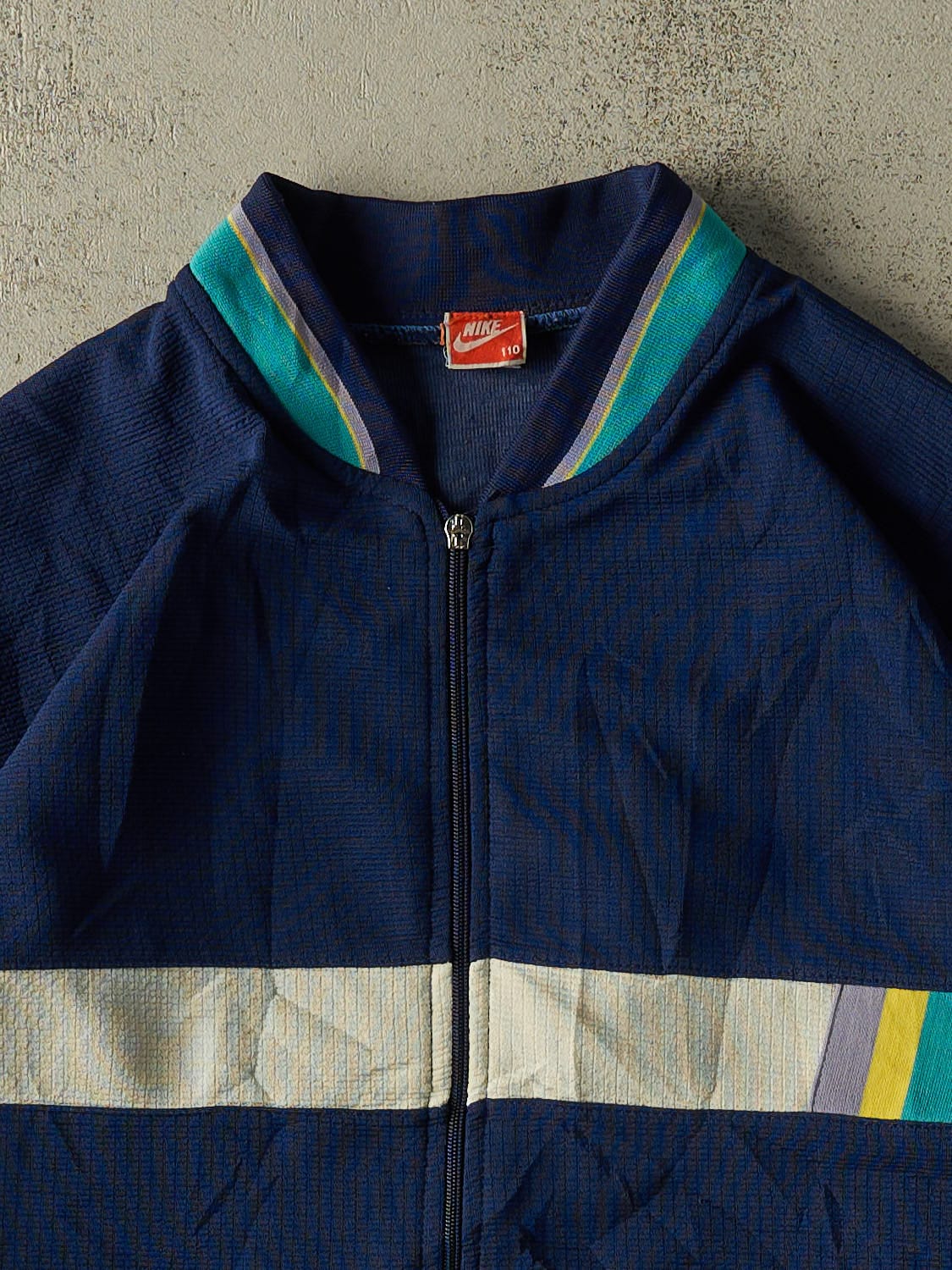 Vintage Y2K Navy Blue Nike Striped Bomber Style Lightweight Jacket (M/L)
