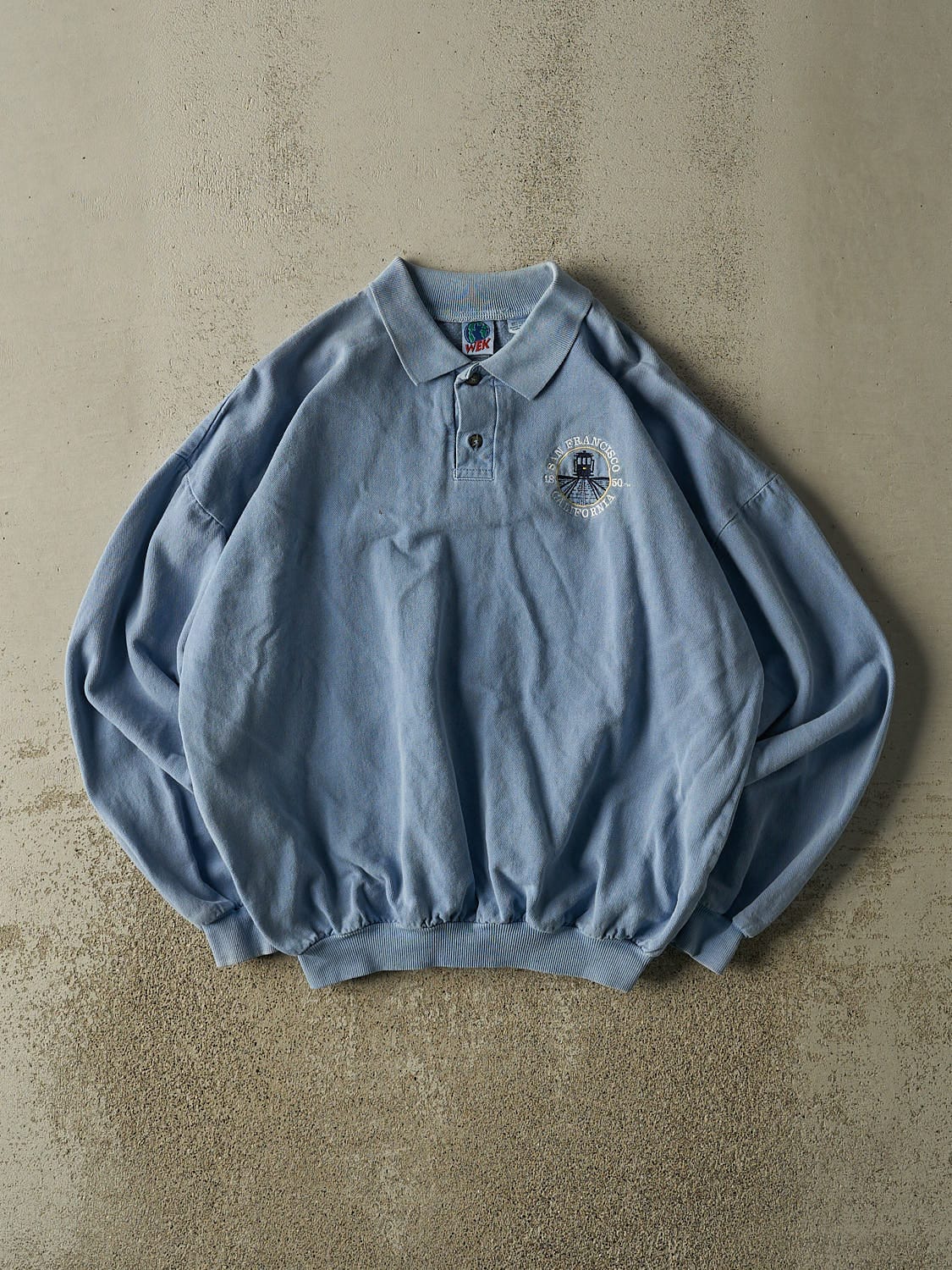 Vintage 90s Baby Blue San Francisco Quarter Button Lightweight Crewneck (L/XL)