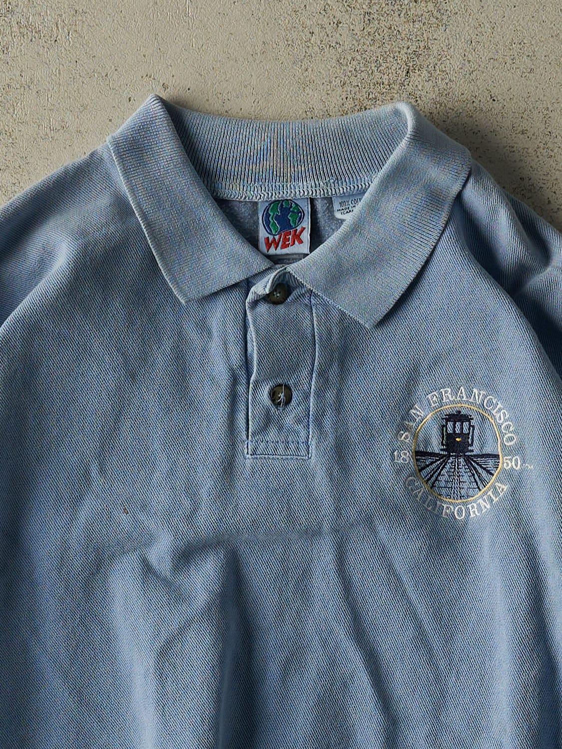 Vintage 90s Baby Blue San Francisco Quarter Button Lightweight Crewneck (L/XL)