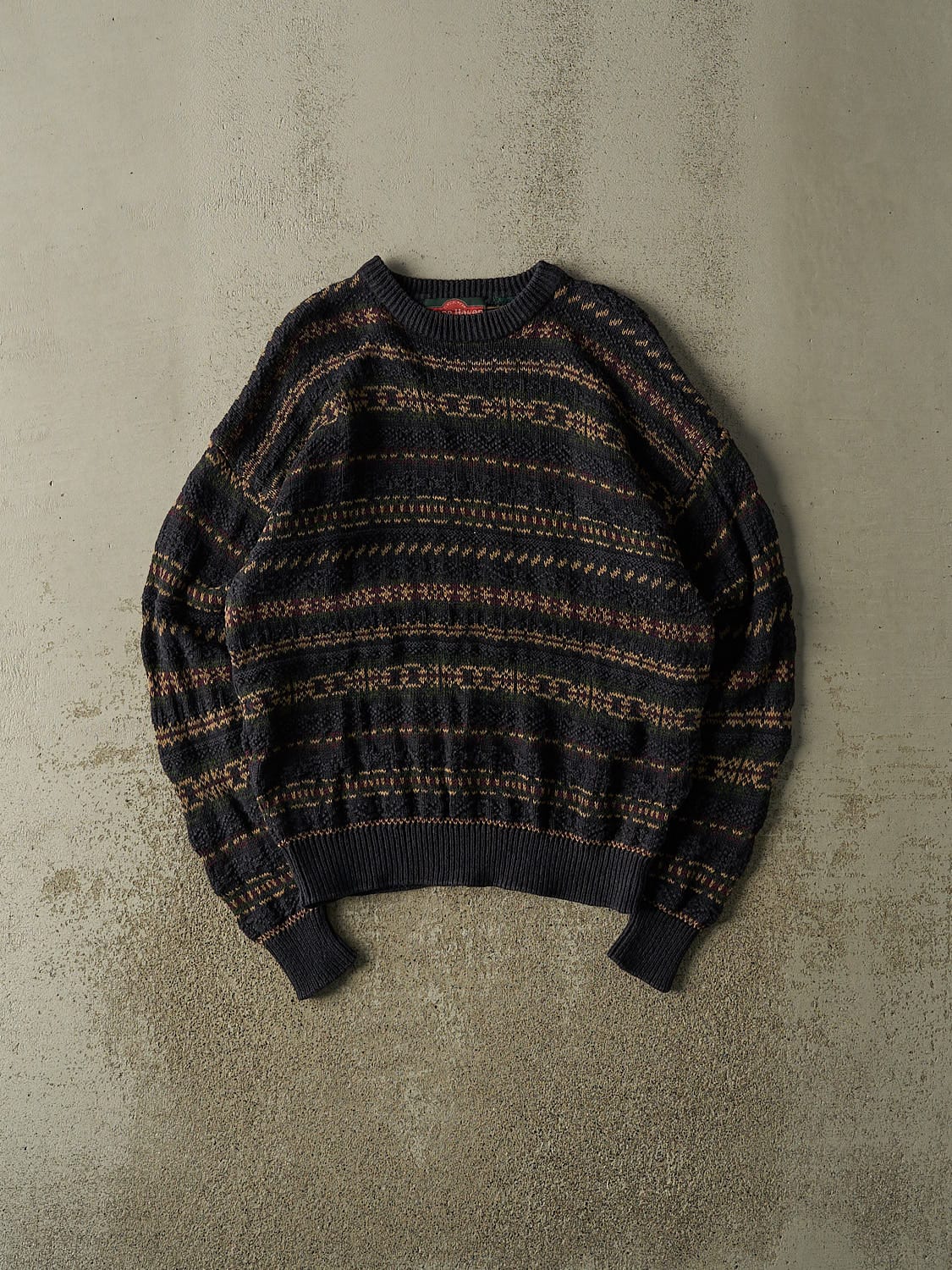 Vintage 90s Navy Blue Patterned Knit Pullover (L)