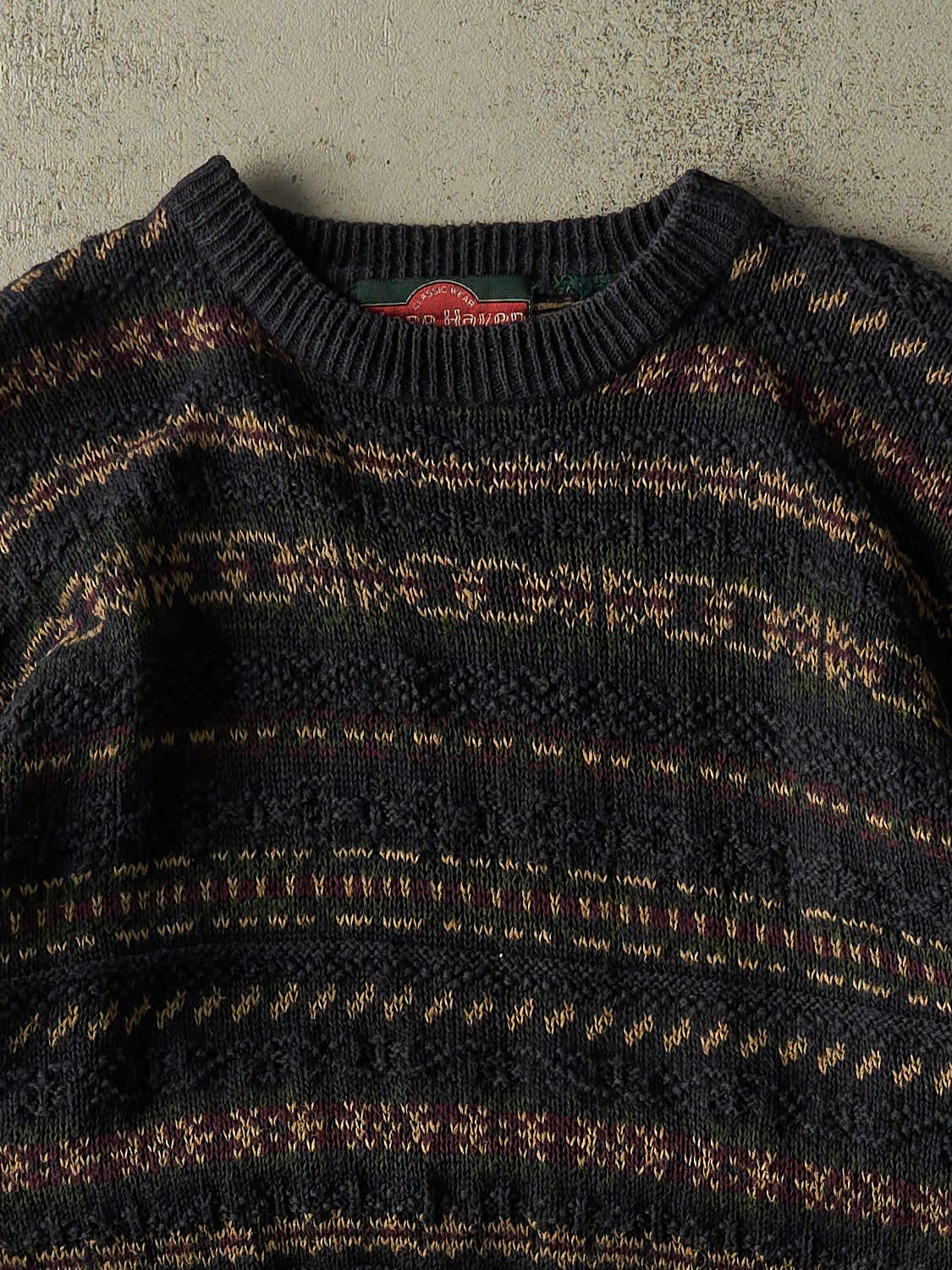 Vintage 90s Navy Blue Patterned Knit Pullover (L)