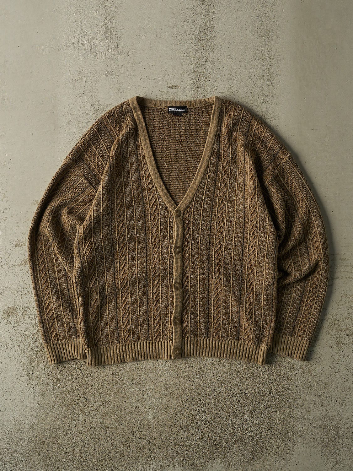 Vintage 90s Beige Patterned Knit Cardigan (XL)