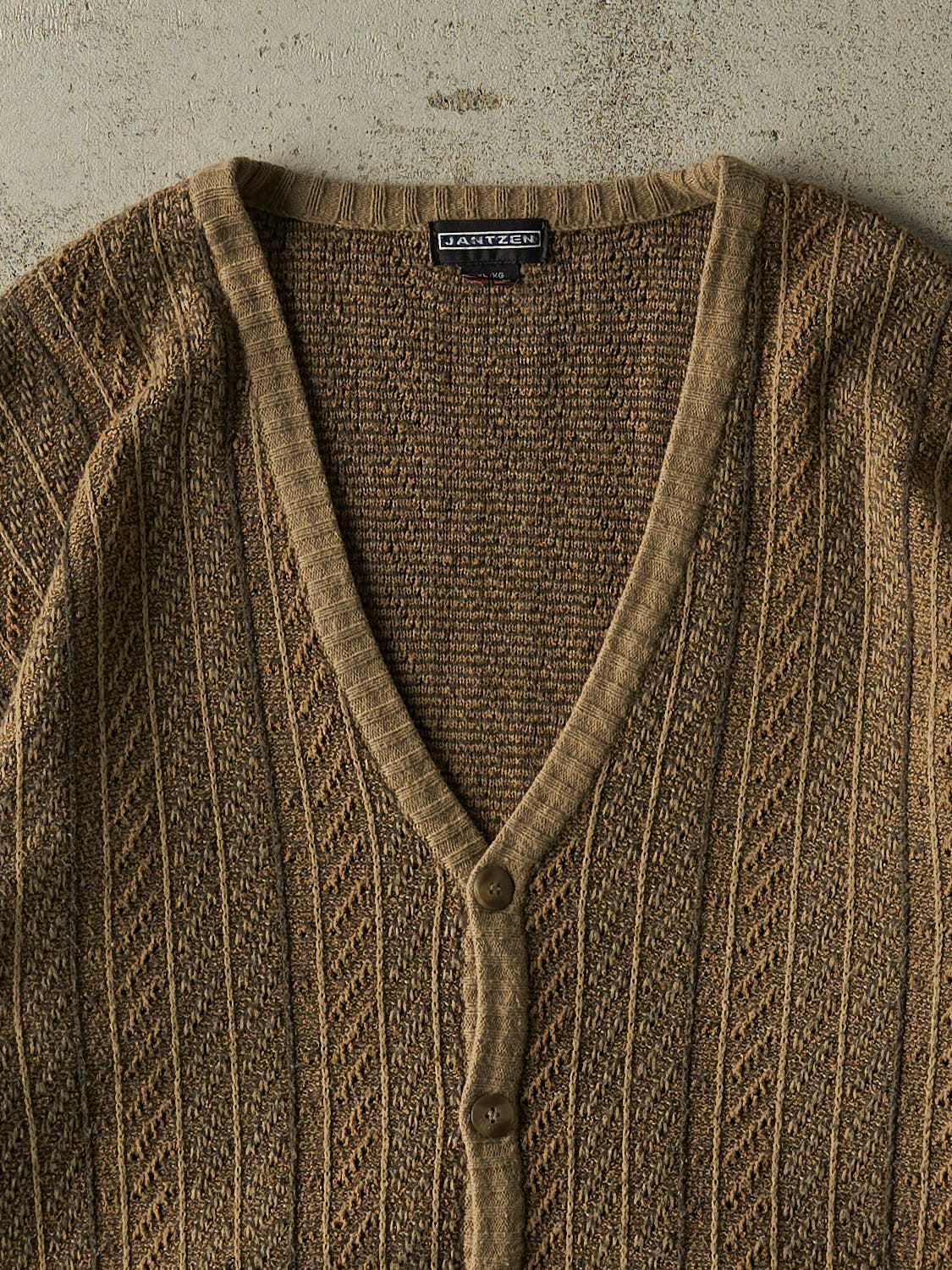 Vintage 90s Beige Patterned Knit Cardigan (XL)