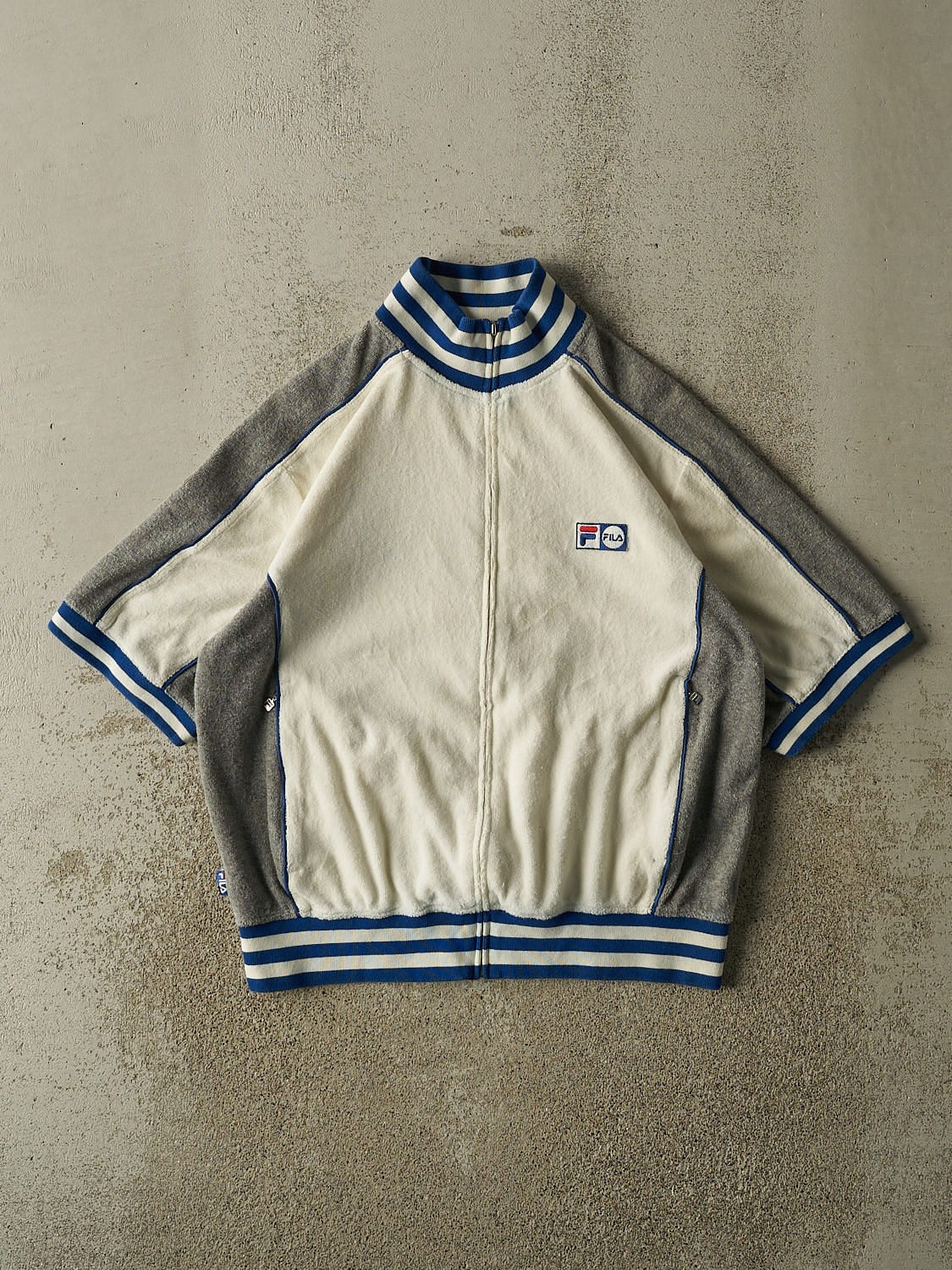 Vintage 90s White Fila Italia Zip Up Towel Sweater Tee (M)
