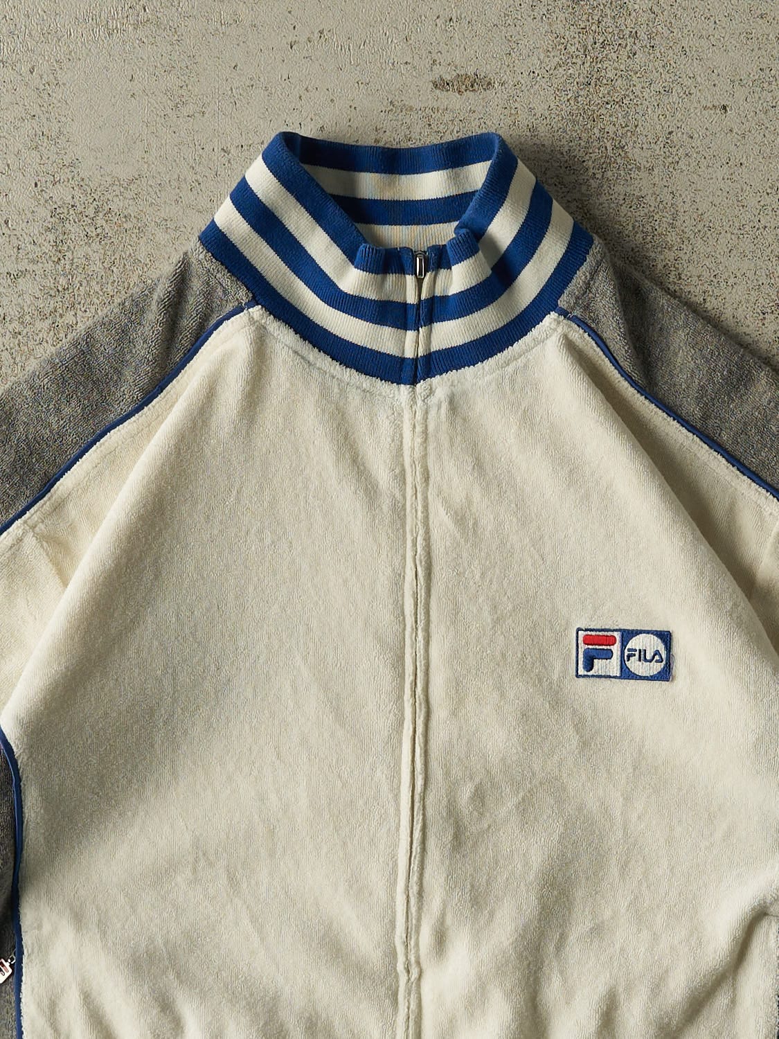 Vintage 90s White Fila Italia Zip Up Towel Sweater Tee (M)