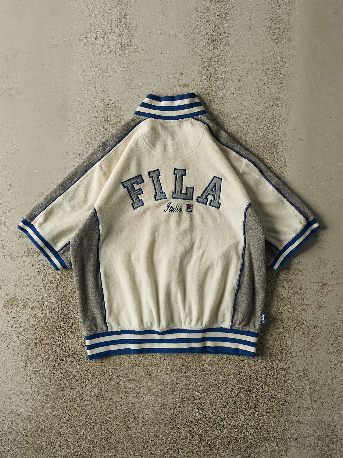 Vintage 90s White Fila Italia Zip Up Towel Sweater Tee (M)