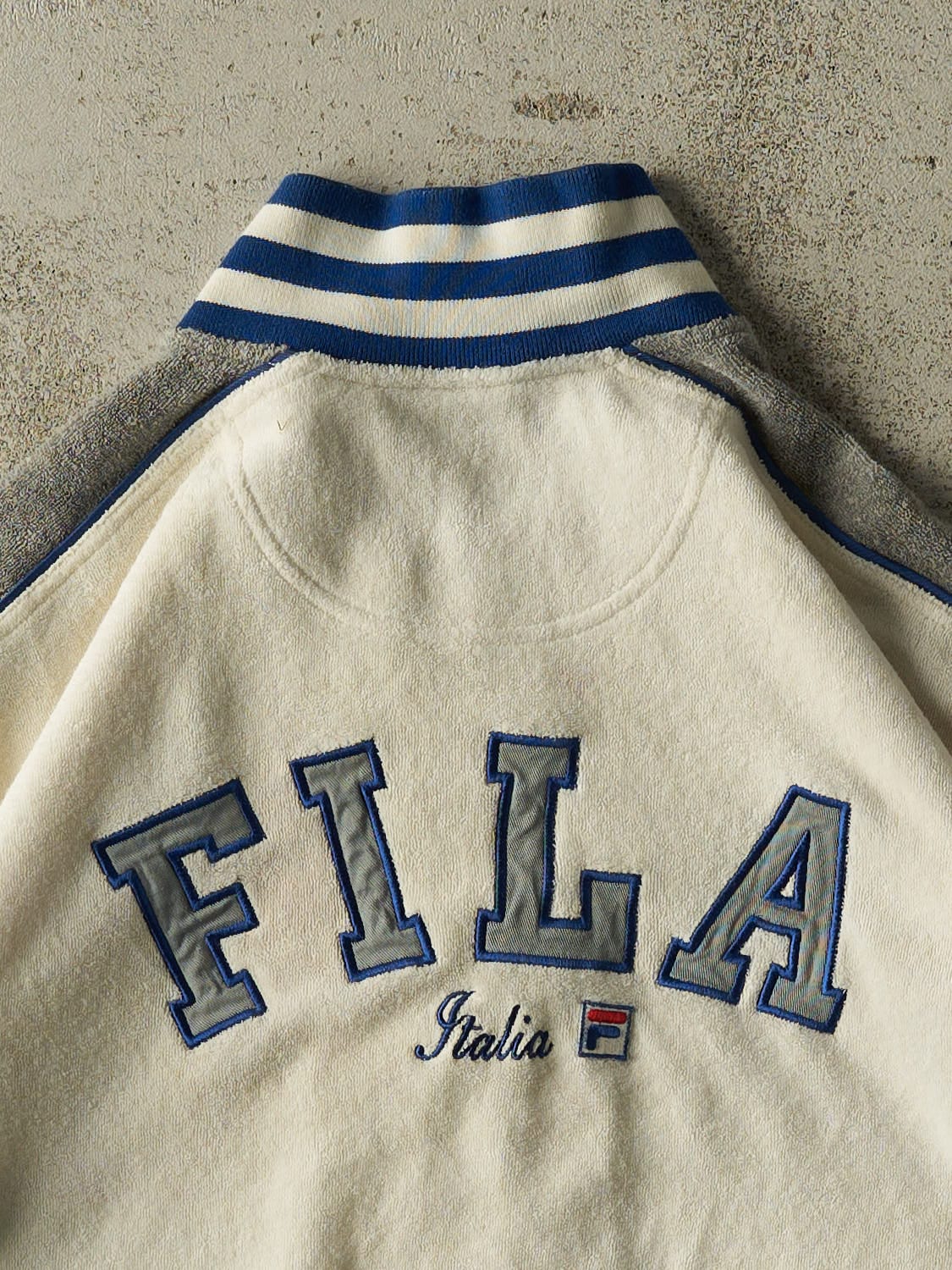 Vintage 90s White Fila Italia Zip Up Towel Sweater Tee (M)