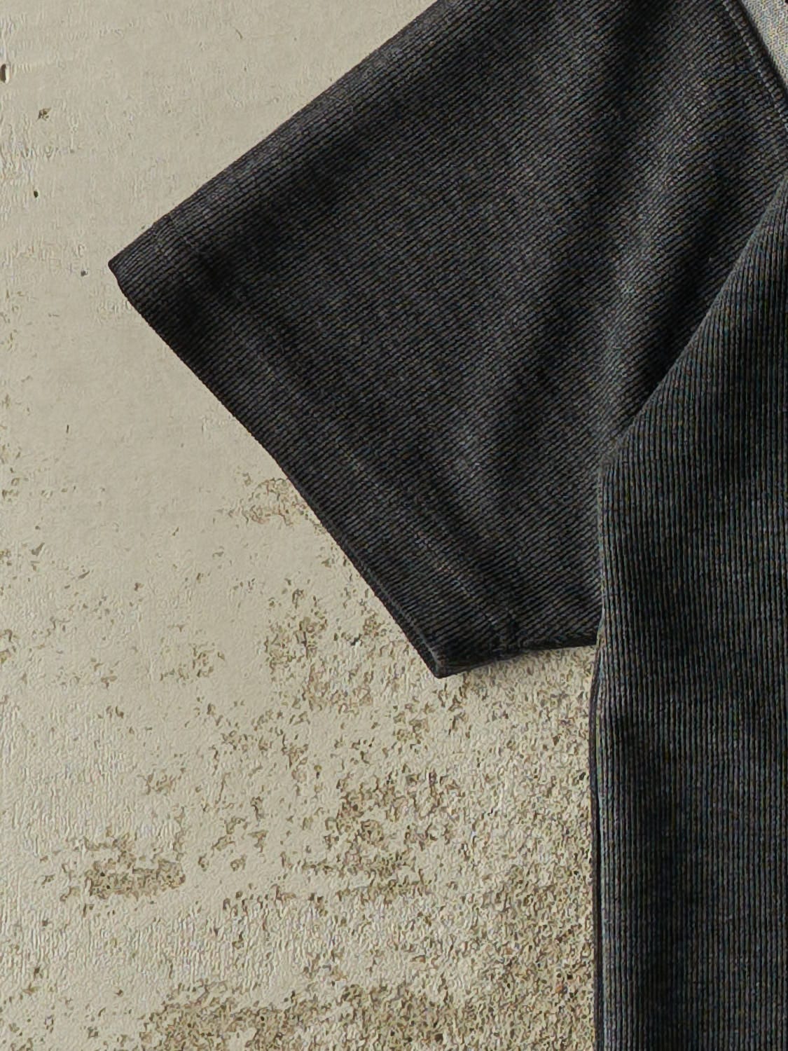 Vintage 90s Charcoal Grey Striped V Neck Textured Tee (L)
