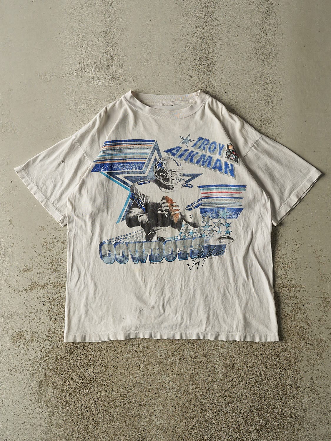 Vintage 92' White Dallas Cowboys Troy Aikman Tee (M/L)