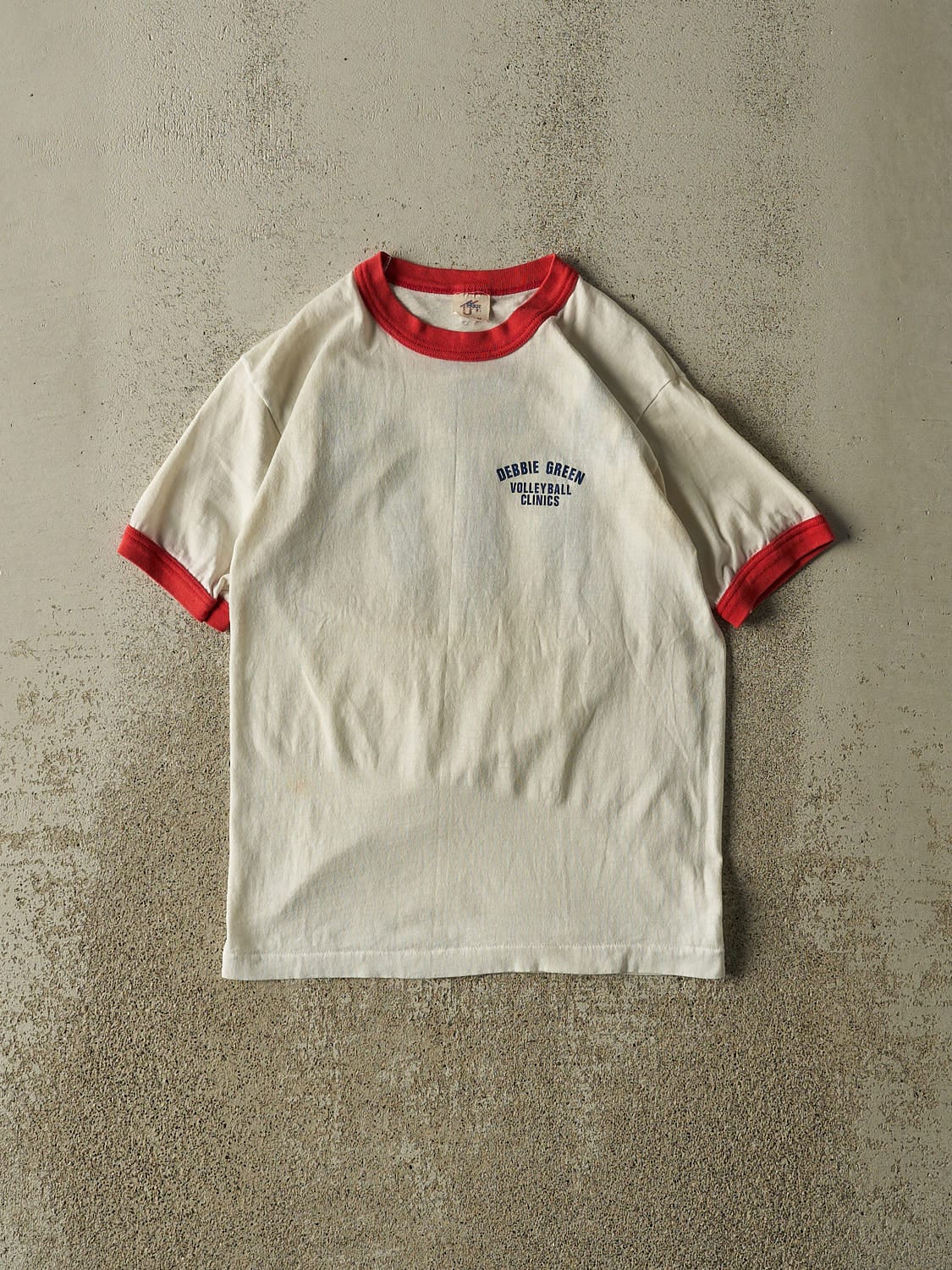Vintage 80s White Debby Green Volleyball Ringer Baby Tee (XXS)