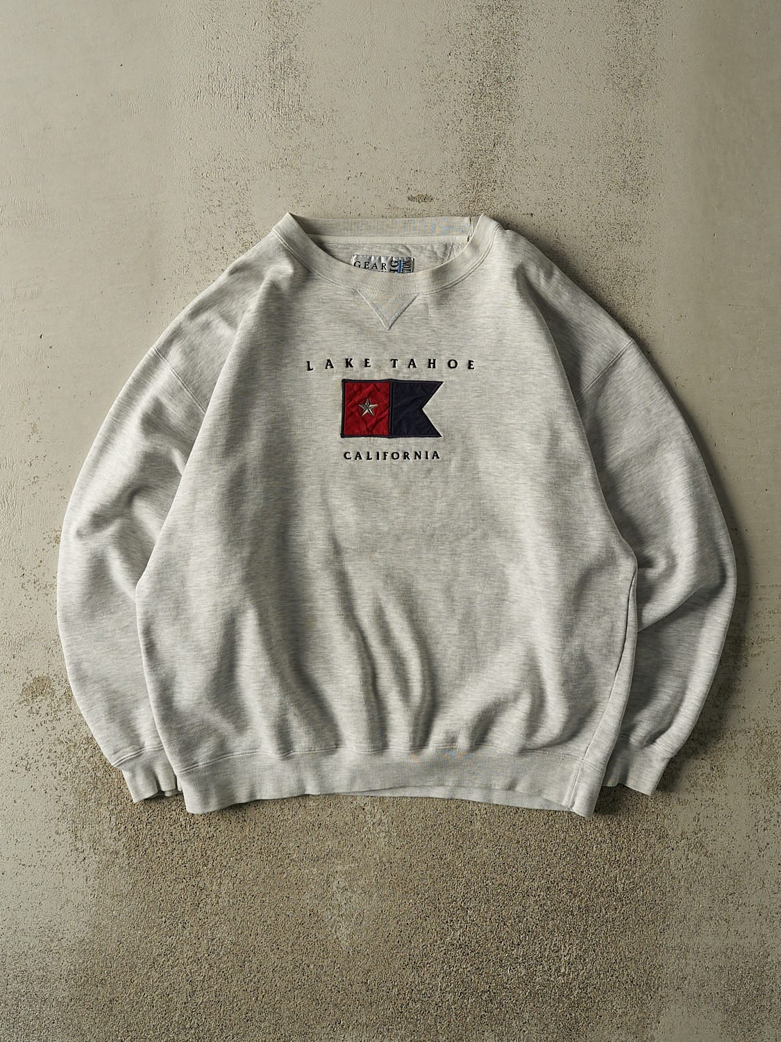 Vintage 90s Heather Grey Lake Tahoe California Embroidered Crewneck (XL)